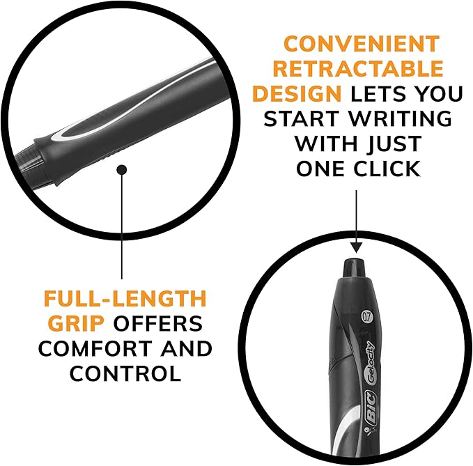 BIC Gelocity Quick Dry Black Gel Pens, Medium Point (0.7mm), 48-Count Pack, Retractable Gel Pens With Comfortable Full Grip-DeskLoop Office