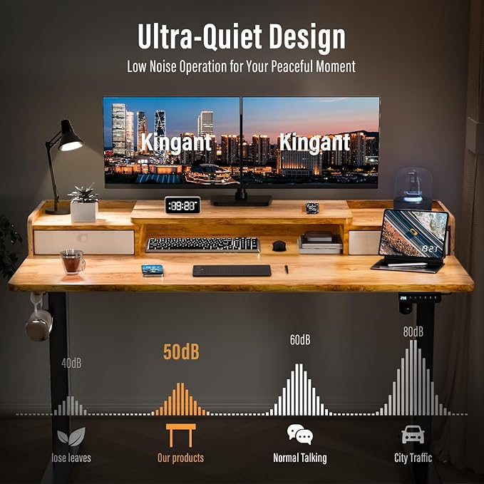 Standing Desk with Drawers,Thickened Table Legs Sit Stand Desk Electric for Home Office & Gaming,Ergonomic Stand Up Desk Cable Management Tray(Classic Black) (Light Rustic Brown, 48″ x 30″)-DeskLoop Office