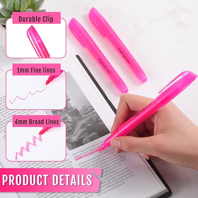 Fuutreo 60 Pack Pastel Highlighters Bulk Bright Color Highlighter Marker Chisel Tip Dry Quickly Safe Highlighter Pens Fluorescent Ink for Adults Home School Office(Pink)