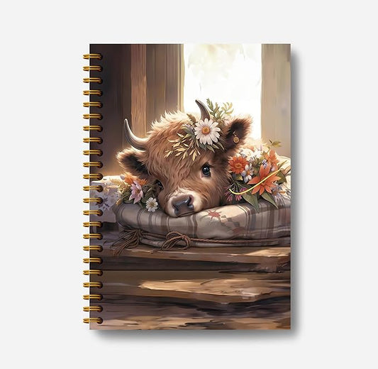 Highland Cow Notebook Journal - Spring Highland Cow Gifts, Daisy Floral Spiral Journal Notebook 5.5×8.3, Cow Gifts for Women, Cow Gifts for Cow Lovers, 164 Pages-DeskLoop Office