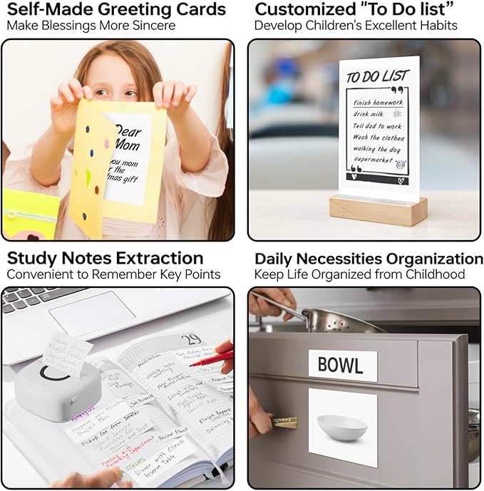 Mini Printer Sticker Thermal Printer with 3 Rolls Paper, Bluetooth Portable Phone Print Pods,Study Sticker Maker for Pictures, Photos, Journals, DIY, Compatible with Phone & Tablet-DeskLoop Office