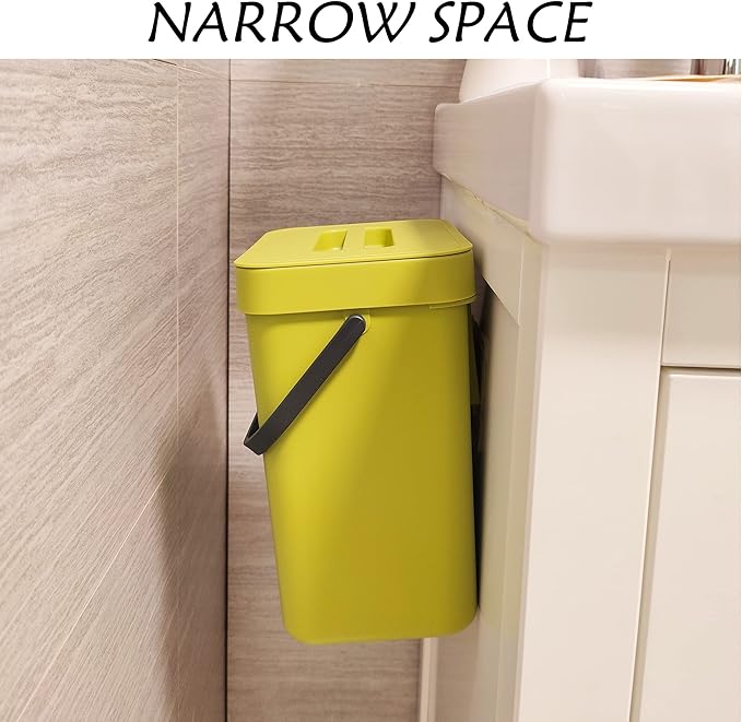 stonespace Small Kitchen Trash Can with Lid, Compost Bin Indoor Kitchen Sealed, Under Sink Trash Can, 5 L/1.3 Gallon Plastic Trash Bin, Green-DeskLoop Office