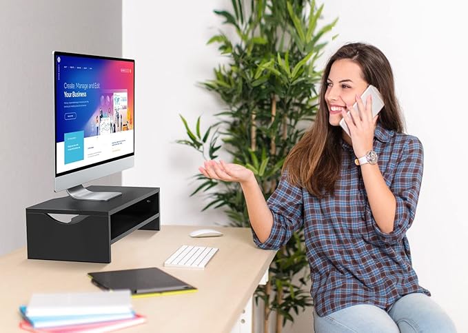 Zimilar Monitor Stand, 2-Tier Laptop Computer Monitor Stand Riser for PC, iMac, Desktop Wooden Screen Stand with Storage Organizer for Home Office-DeskLoop Office