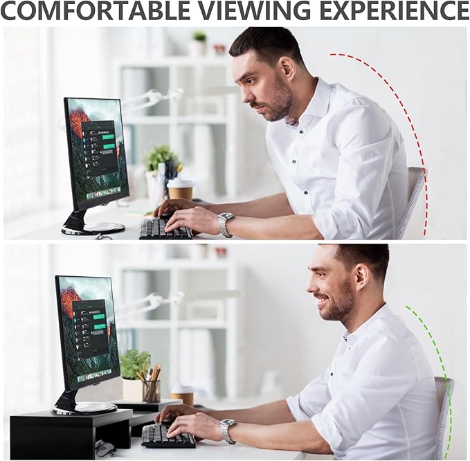 TAVR Dual Monitor Stand Riser Office Desktop Organizer Stand for 2 Monitors, Adjustable Length and Angle 3 Shelf, Extra Long Multifunctional Stand up to 43.3" fit Computer, Laptop, TV, Black-DeskLoop Office