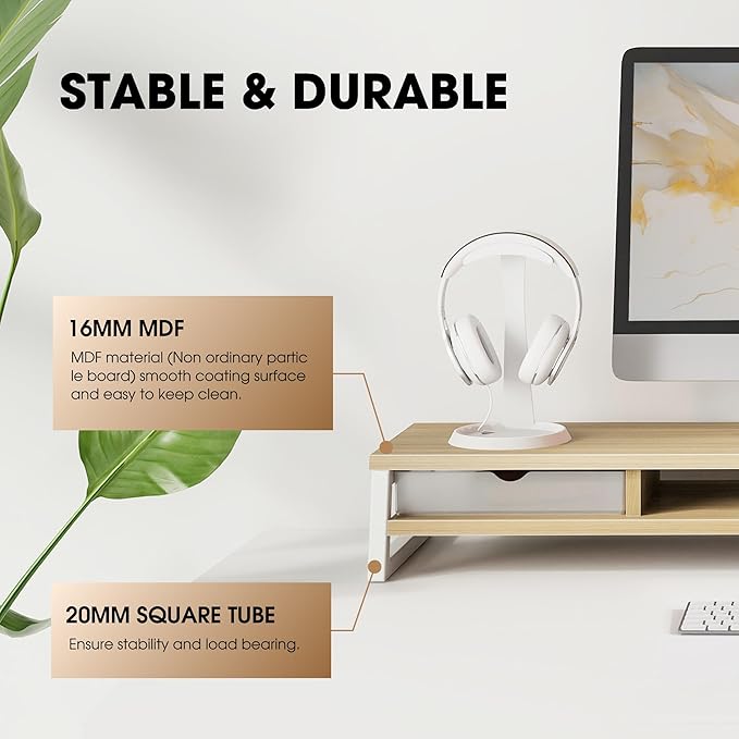 Fenge Dual Monitor Stand, Monitor Riser with Drawer, 42.5 Inch Large Computer Monitor Stand for 2 Monitors, 2 Tier Wooden Desk Shelf for Top of Desk-DeskLoop Office