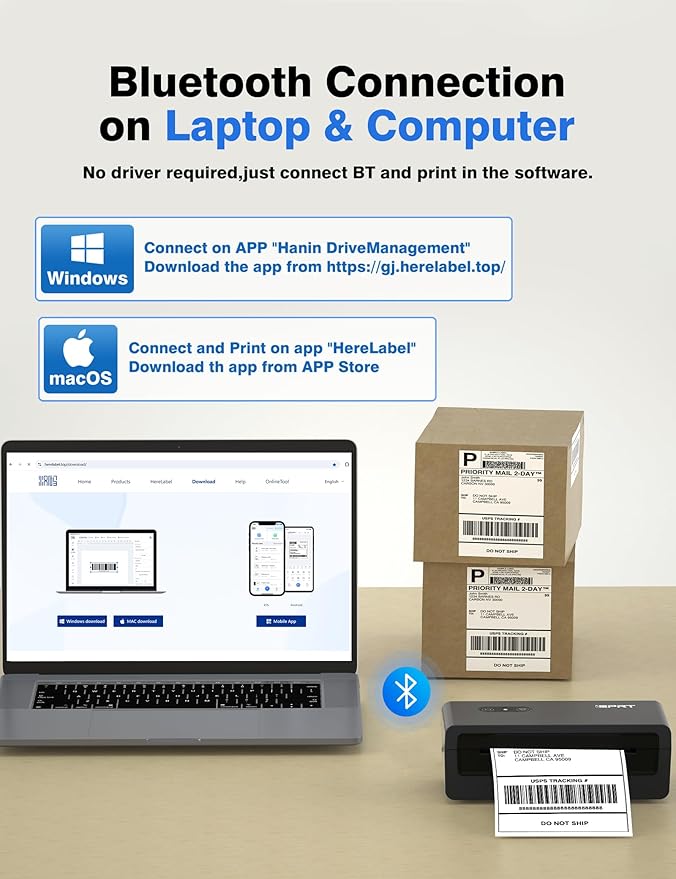 iDPRT Shipping Label Printer 4x6 Bluetooth Thermal Label Printer for Small Business and Shipping Package, Support Android, iPhone, Windows, macOS, Widely Used for Amazon, Shopify, Ebay-DeskLoop Office