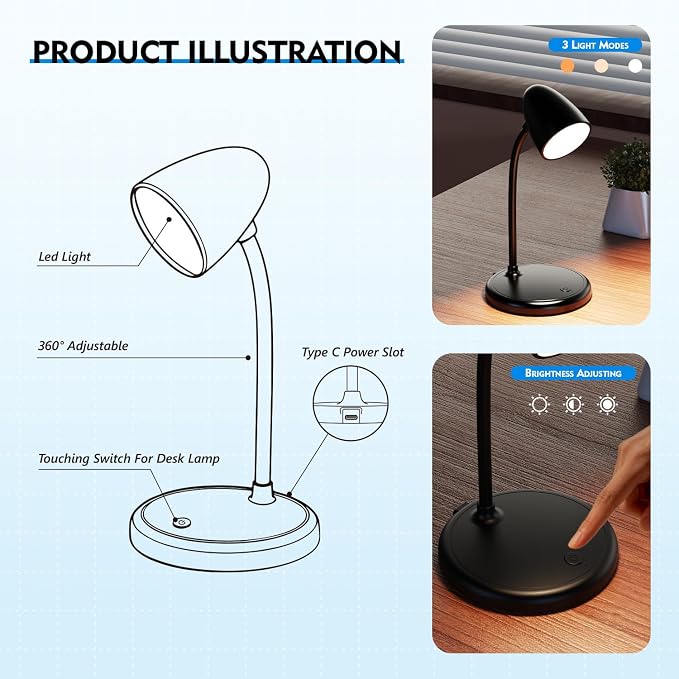 LED Desk Lamp for Home Office, 3 Light Colors, Table Lamp, Dimmable Reading - Image 7