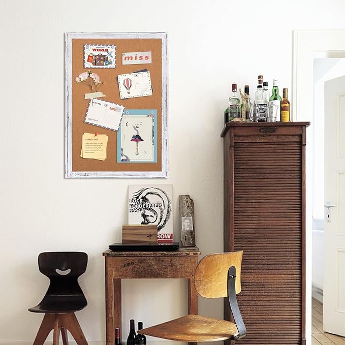 Cork Board Bulletin Board, Rustic White Wooden Frame | Corkboard - Image 8