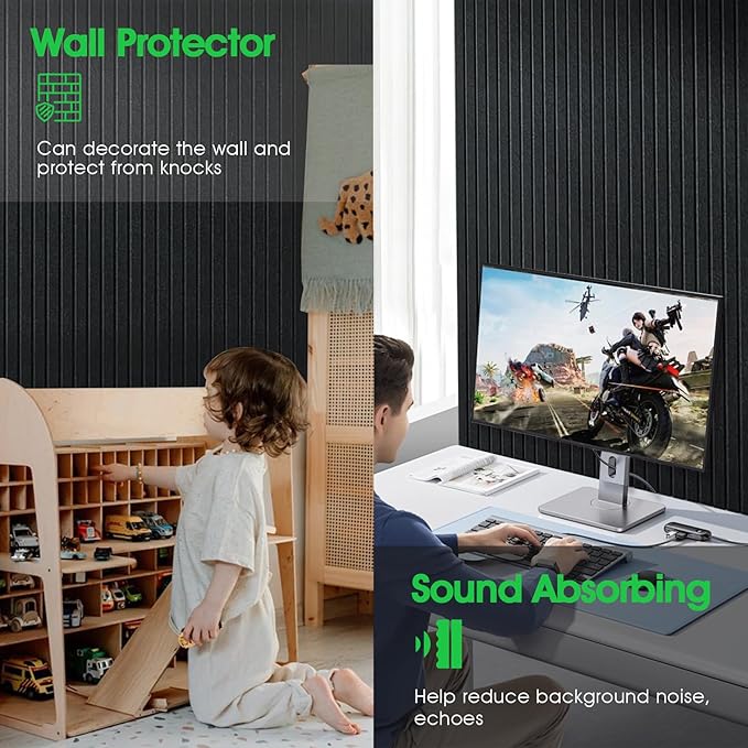 Large Cork Board for Office, 8 Pack Felt Wall Tiles with Slat Wall Paneling, Felt Bulletin Board Pin Board Cork Boards for Walls - Black-DeskLoop Office