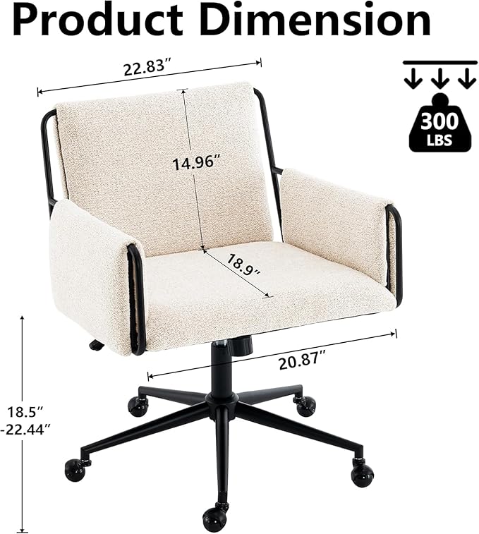 Kidol & Shellder Office Desk Chair Set of 2 with Arm, Swivel Adjustable Height with Wheels Comfortable Wide Seat for Home Office, Bedroom, Makeup Room, Beige-DeskLoop Office