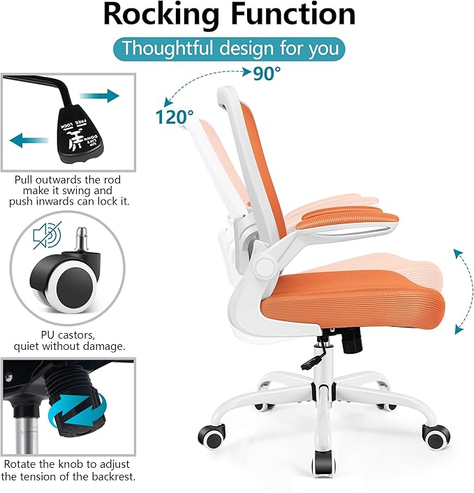 FelixKing Office Chair, Ergonomic Desk Chair Breathable Mesh Chairs with Adjustable High Back Lumbar Support Flip-up Armrests, Executive Swivel Comfy Task Computer Chairs for Home Office Sunset Orange-DeskLoop Office