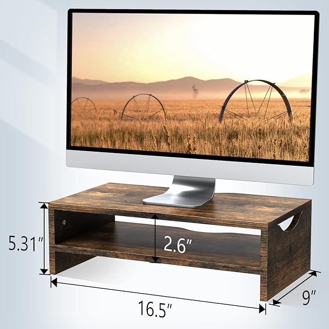 Zimilar Monitor Stand Riser, 2 Tiers Laptop Computer Monitor Riser for PC Screen, iMac, Desktop Wooden Screen Monitor Stand Riser with Storage for Home Office-DeskLoop Office