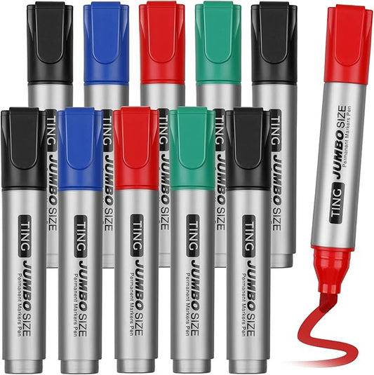 Fuutreo 10 Pack Jumbo Permanent Markers Bulk Large Chisel Tip Permanent Markers Quick Drying Waterproof Big Huge Poster Pens for Office, Logistics Company and More(Multicolor)-DeskLoop Office