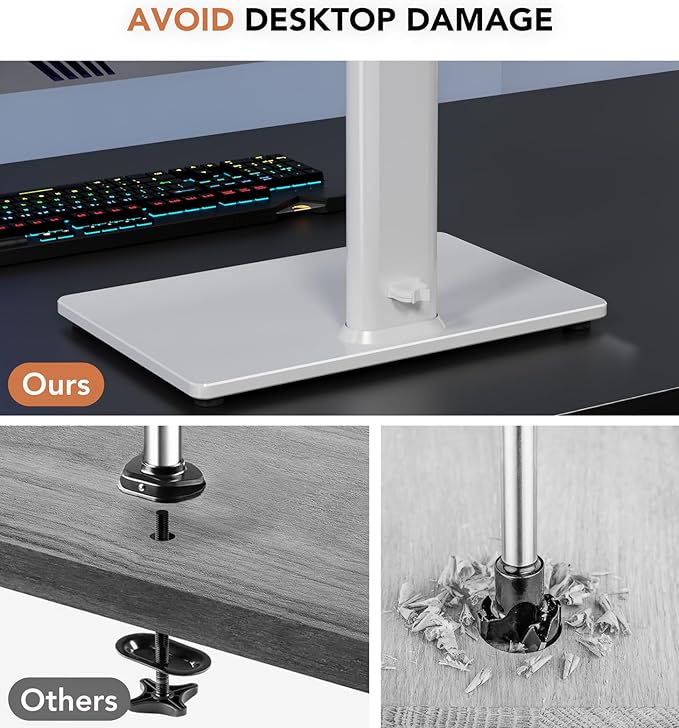 Single LCD Computer Monitor Free-Standing Desk Stand Riser for 13 inch to 32 inch Screen with Swivel, Height Adjustable, Rotation, Holds One (1) Screen up to 77Lbs(HT05W-001) White-DeskLoop Office