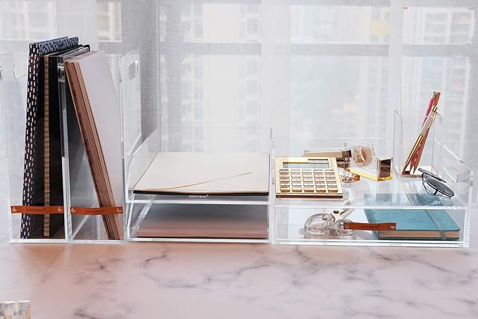 (2pcs Pack) Stackable Clear Acrylic Paper Trays, Desk File Organizer, A4 Paper Holder, Letter Tray-DeskLoop Office