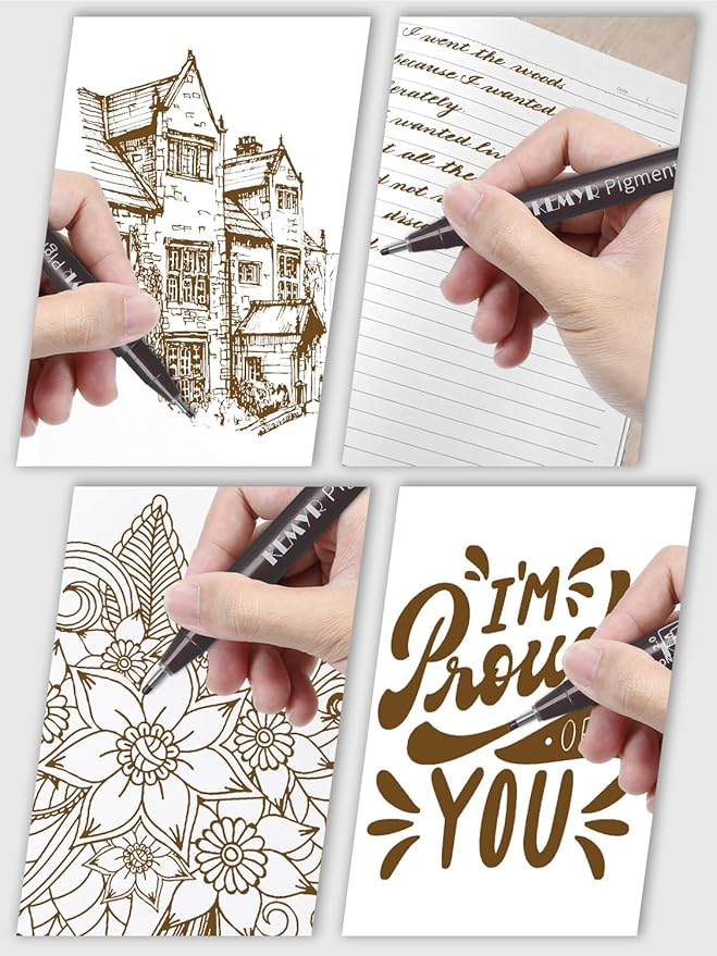 10 Micro Fine liner Drawing Art Pens Calligraphy Pens: 0.05mm-1.0mm Size Art supplies Waterproof Archival brown Ink Markers For Artists,Use for Professional Watercolor,Sketching-DeskLoop Office