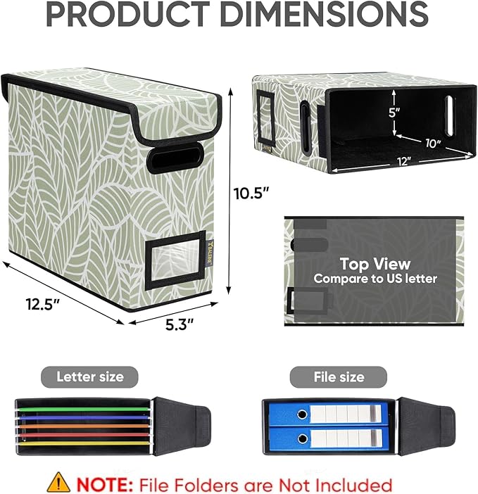 BALEINE File Organizer Box with Lid, Collapsible File Folder Organizer with Plastic Slide, Hanging File Folder Box for Office Document Storage (1 Pack, Antique Foliage, S)-DeskLoop Office