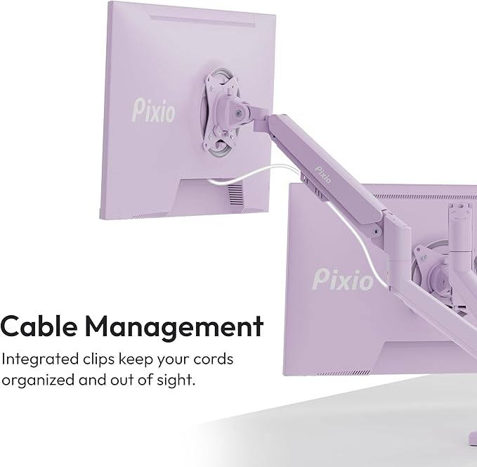 Pixio PS1D Wave Purple Dual Monitor Arm Stand Desk Mount - Fits up to 32 inches Monitors and up to 19.8lbs. VESA Compatibility and Integrated Cable Management-DeskLoop Office