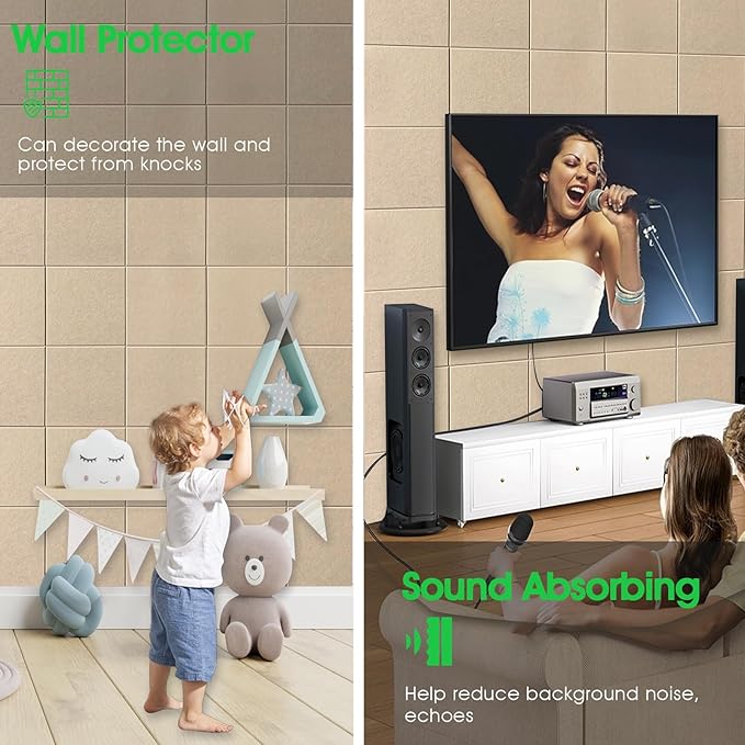 Large Cork Board for Office Wall Decor,48"x36"-12 Pack Felt Wall Tiles with Safe Removable Adhesive Tabs, 1/2" Thick, Felt Bulletin Board Pin Board Cork Boards for Walls - Tan-DeskLoop Office