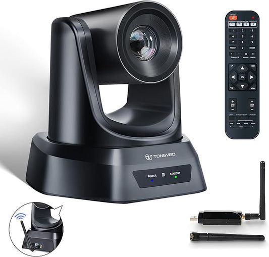 Wireless Conference Room Webcam, Church Live Streaming 10X USB 1080P 60fps PTZ Camera for Worship Services Online Conference, Works with Zoom, Skype OBS-DeskLoop Office