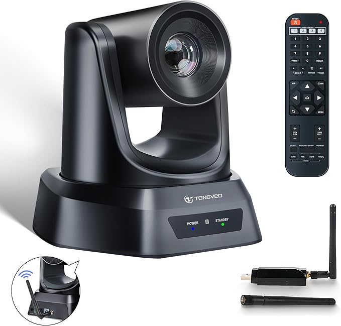 5.8GHz Wireless Conference Room Webcam, Church Live Streaming 3X USB 1080P 60fps PTZ Camera for Worship Services Online Conference, Works with Zoom, OBS Easy to Set Up-DeskLoop Office