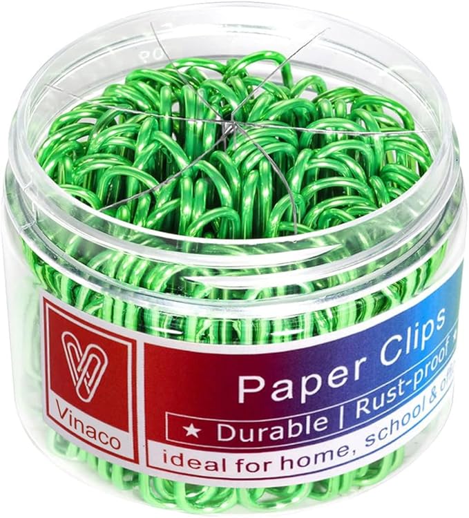 Vinaco Green Paper Clips, 400PCS Medium and Jumbo(1.3 inch & 2 inch) Paper Clips, Durable and Rustproof, Coated Large Paperclips Great for Office School Document Organizing (Green)