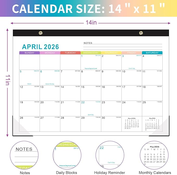 Gannyfer Calendar 2025-2026, Fridge Calendar Magnet, 18 Monthly Small Yearly Desk/Wall Calendar, July 2025 - Dec 2026, 14" x 11", with Plastic Cover Corner Protectors Hanging String, Organizers for Office, Home and School (3 Sticker)-DeskLoop Office