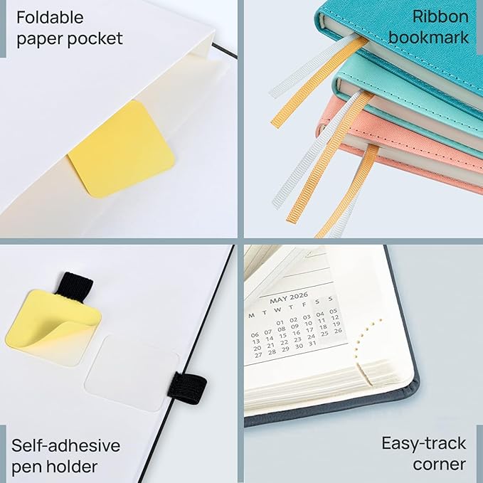 POPRUN Pocket Calendar 2026 (Small Size- 4'' x 6.25") Weekly and Monthly for Purse - Planner 2026 (Jan. 2026 - Dec. 2026) with Vegan Leather Soft Cover, Plastic Ruler,TJ-26-CELA6 - Blue Green-DeskLoop Office