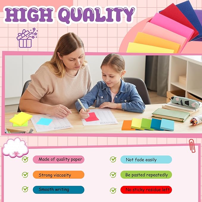 Zubebe 200 Pads Sticky Notes Bulk, Bright Colors Notepads Self Stick Note Square Memo Post Sticky for Office School, 45 Sheets/pad(1.5 × 2 Inch)-DeskLoop Office