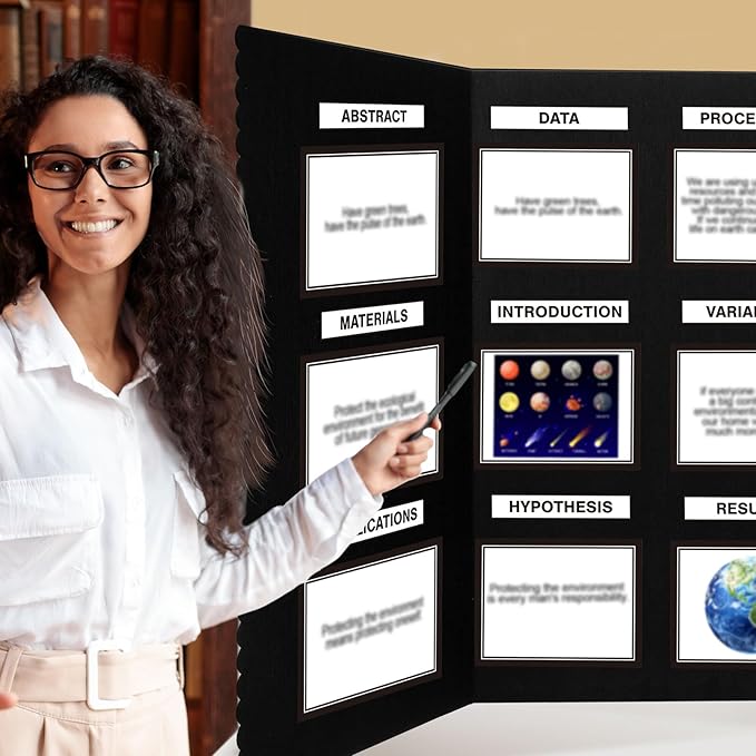Paterr Trifold Poster Board with Storage Bag, Hook and Loop Fabric, Foldable 3 Panel Presentation Board for Science Fair and Exhibitions(Black,72 x 36 Inch)-DeskLoop Office