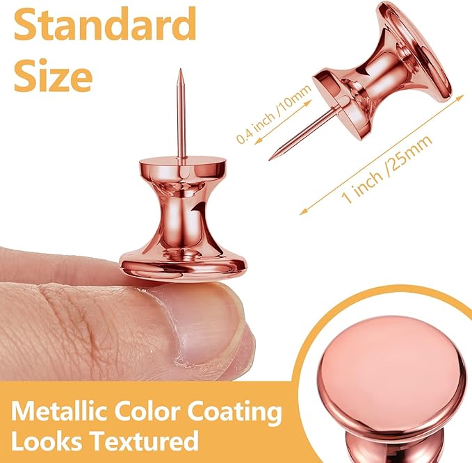 Outus 100 Pcs Giant Push Pins Large Thumb Tacks Plastic Heads 1 Inch Jumbo Push Pins for Cork Board Map Posters Office School(Gold, Silver, Bronze, Rose Gold, Gray)-DeskLoop Office