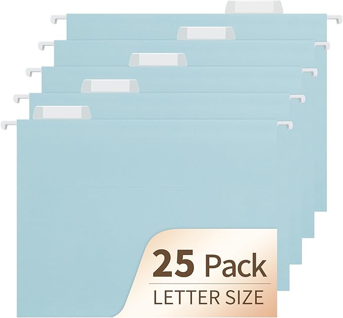 Hanging File Folders, 25 Pack Letter Size File Folders with 1/5-cut Tabs, Office Essentials for Filing Cabinet & Desk Storage-DeskLoop Office