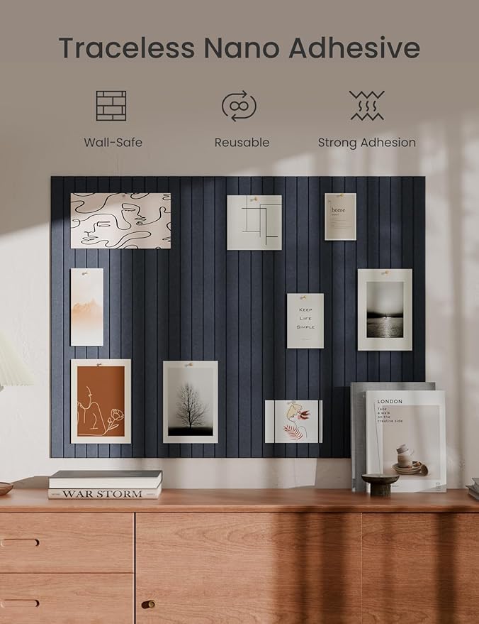 Bumusty Large Cork Board Alternative-47 x35 Felt Bulletin Board Tiles, with 30 Pushpins, 70 Adhesive Tabs, 12-Pack Slat Wall Paneling, Cork Boards for Office Push Pin Board Felt Board-Denim Blue-DeskLoop Office