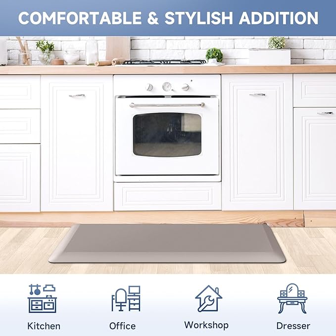 4/5 Inch Thick Kitchen Mat Anti Fatigue Mat Kitchen Rugs Kitchen Decor Non-Slip, Stain Resistant, Waterproof Kitchen Mats Desk Mat for Kitchen, Office, Workshop, Khaki, 17'' x 60''-DeskLoop Office