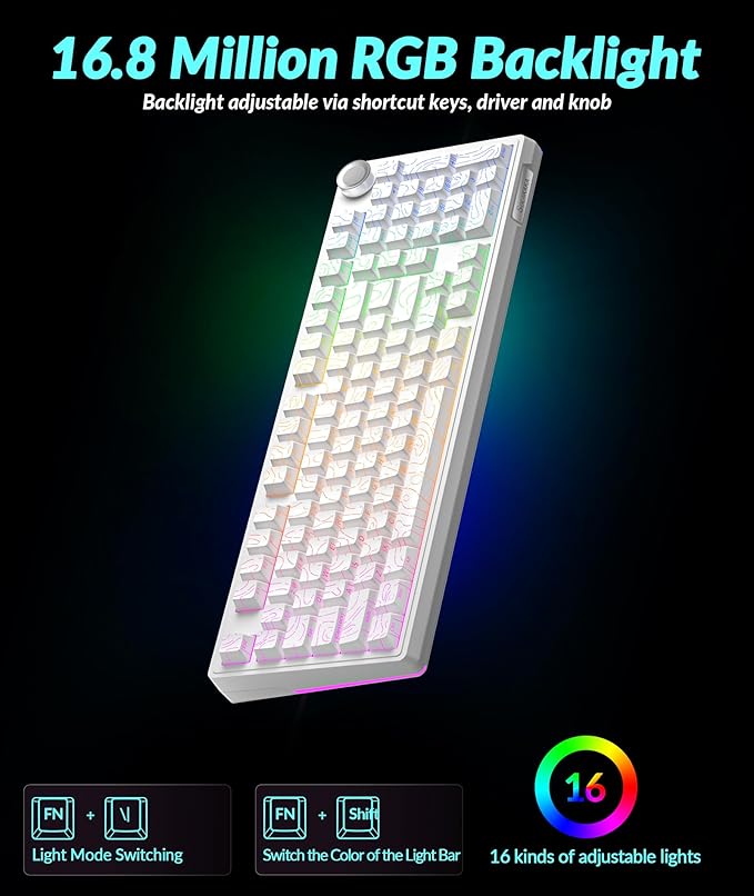KI99 Pro 96% Wireless Mechanical Keyboard, RGB Gaming Keyboard, Hot-Swappable Pre-Lubed Switches, Gasket Structure Creamy Keyboards for Gamer/PC/Laptop (White)-DeskLoop Office
