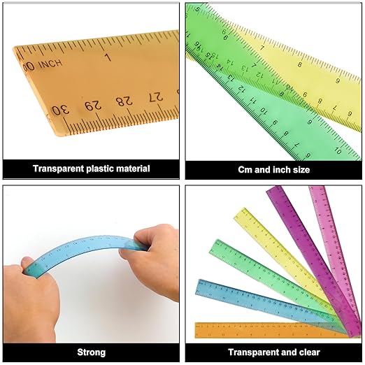 180 Pack 12-Inch Plastic Rulers Bulk, Plastic Ruler, Colored Transparent Ruler with Dual-Scale Measurement, Easy to Store, for Home, or Office and, Practical Use by KUKLIPJIM-DeskLoop Office