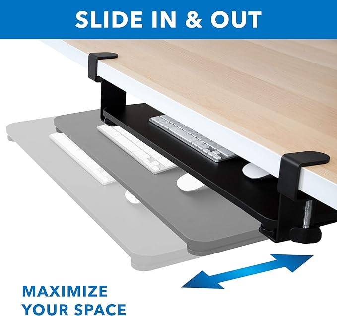 Mount-It! Under-Desk Keyboard Tray, Slide-Out Clamp-On Keyboard and Mouse Drawer, 26.4" W x 11.8" D Ergonomic Retractable Platform for Typing, No-Drill Installation, Black-DeskLoop Office