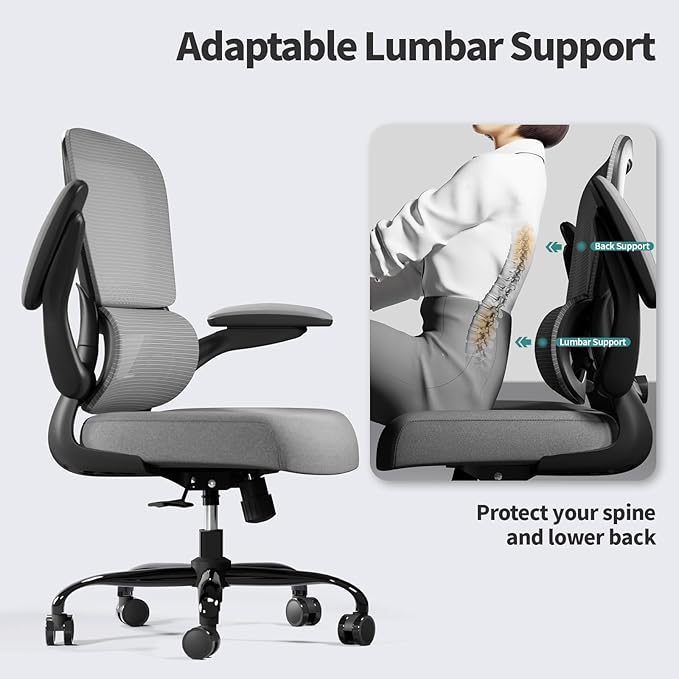 TRALT Office Chair - Ergonomic Desk Chair with Adjustable Lumbar Support, Mesh Computer Chair, Executive Chairs for Home Office Comfortable Lumbar Support (Dark Gray)-DeskLoop Office