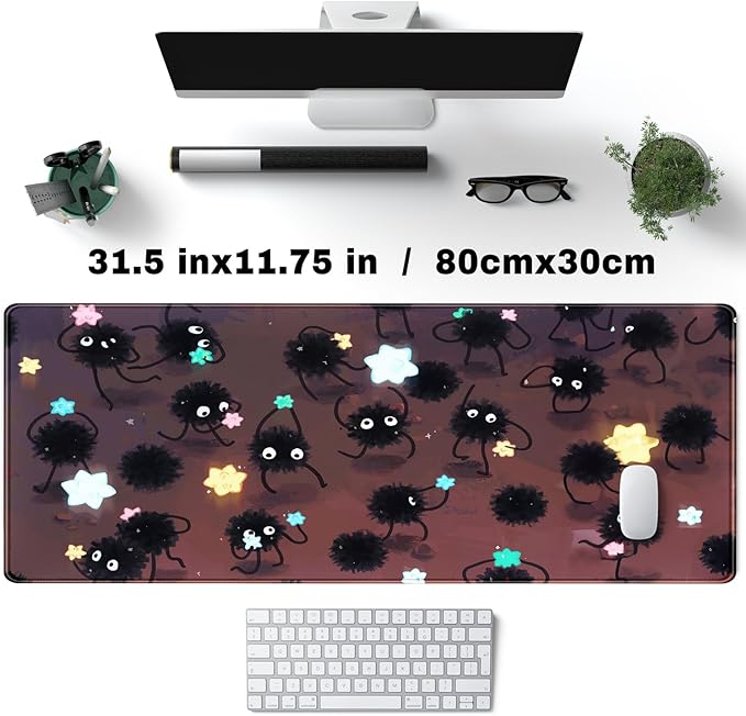 Desk Pad Anime Black Pom Poms Gaming Mouse Pad Large Star Designs Desk Office Decor Exclusive Beautiful Girls Mouse Pad for Women Desktop with Stitched Edges Non-Slip Computer Mat 31.5x11.8In-DeskLoop Office