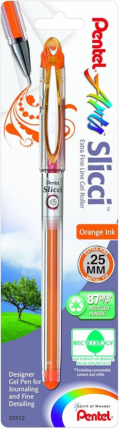 Pentel Arts Slicci 0.25 mm Extra Fine Gel Pen, Orange Ink, 1 Pack (BG202BPF1)-DeskLoop Office