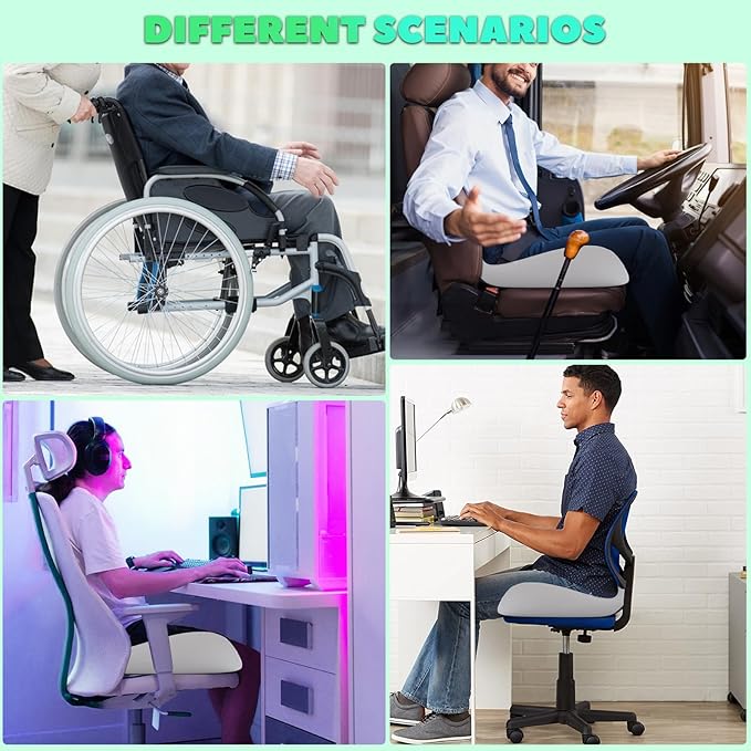 Buttocks Cushion for Office Chair Memory Foam Seat Pad for Butt Support Tailbone Relief Ergonomic Chair Cushion for Home Car Travel or Work (Double Gray)-DeskLoop Office