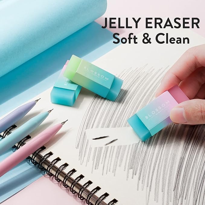 Four Candies Cute Mechanical Pencil Set, 6PCS Pastel Mechanical Pencils 0.5 & 0.7mm with 360PCS HB Leads, 3PCS Erasers and 9PCS Eraser Refills, Aesthetic School Supplies for Girls Writing-DeskLoop Office