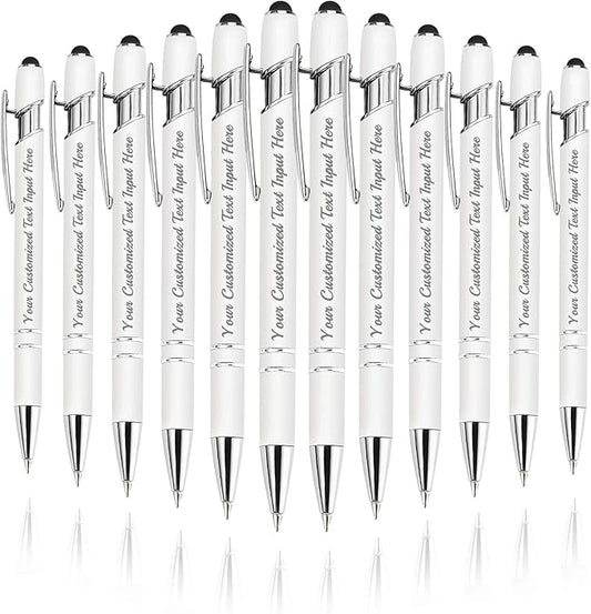 Personalized Ballpoint Pen 12pcs, Custom Pens Free Engraved Bulk with Name Logo, Soft Black Ink Stylus with Touch Metal Office, Gift for Anniversaries, Graduations, Birthdays-DeskLoop Office