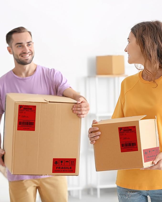 Phomemo 4x6 Thermal Label Printer Paper - 500 PCS Red 4"x6" Fan-Fold Shipping Supplies Labels - Water/Oilproof Label Stickers - Permanent Adhesive 4x6 Mailing Labels Paper for Thermal Printer-DeskLoop Office