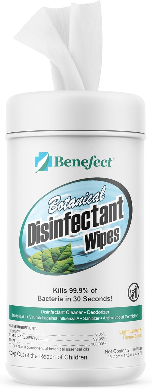 Benefect Botanical Disinfecting Wipes - (170 Wipe Count) Natural, No Residue - Antibacterial Disinfectant, Multi-Surface Cleaning and Sanitizing Wipes-DeskLoop Office