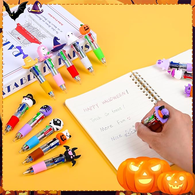 LiYiQ 100 Pcs Halloween Colorful Multicolor Pen in One Cartoon Cute Fun 4-in-1 Cute Pens Bulk Kawaii Pumpkin Ghost Bat Shape Cool Ballpoint Pens for Kids Fun Gifts-DeskLoop Office