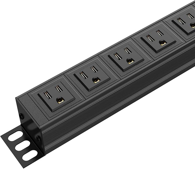 20PCS 6 Outlet Power Strip, Metal Mountable Power Strip Surge Protector, Heavy Duty Wall Mount Power Outlet for Commercial, Industrial, Workshop, Long Power Cord, 15A/125V 1875W-DeskLoop Office