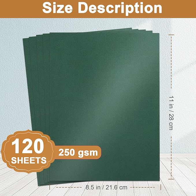 120 Sheets Dark Green Shimmer Cardstock 8.5 x 11 Metallic Paper, 92lb Heavyweight Craft Paper Card Stock for Christmas, Birthday Decorations, DIY Cards Making, Invitations-DeskLoop Office