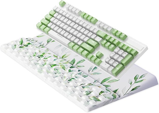 Ospelelf Keyboard Wrist Rest Pad Comfy Ergonomic Keyboard Stand Holder Office Desk Accessories Work from Home Essentials Green Leaves Pattern-DeskLoop Office