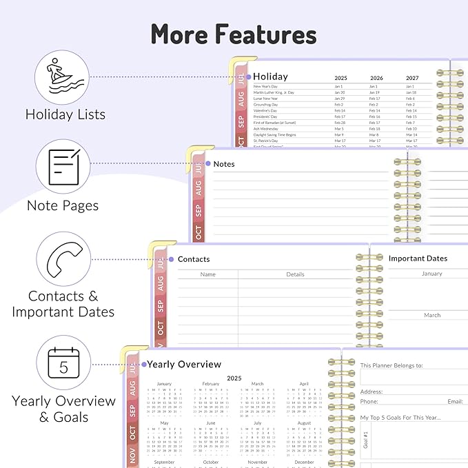 Jul 2025 - Dec 2026 Planner, Forvencer Academic Planner 2025-2026, 18 Month Daily Planner, 6" x 8", Weekly & Monthly Agenda Book, Hardcover Calendar Book, School Supplies for Student Teacher, Purple-DeskLoop Office